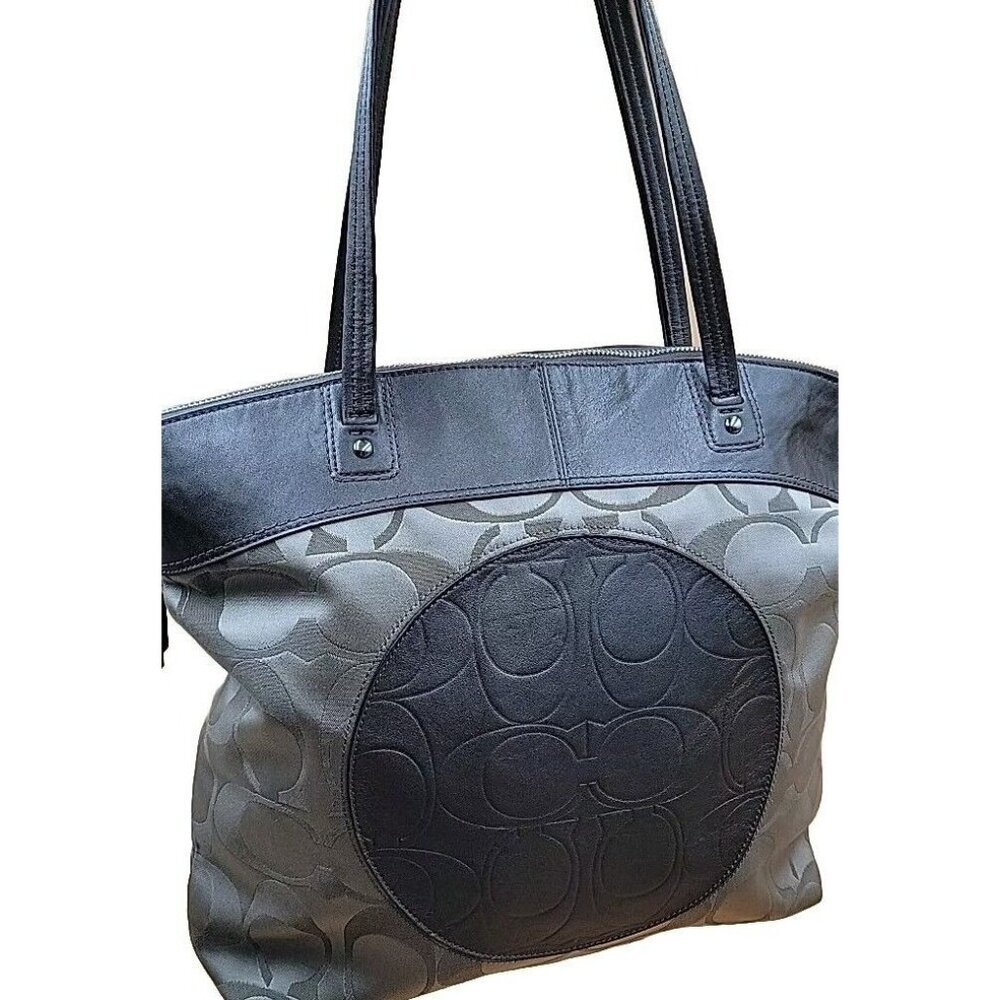 Coach Monogram Large Tote Shouldbag Brown Leather Canvas Purse
